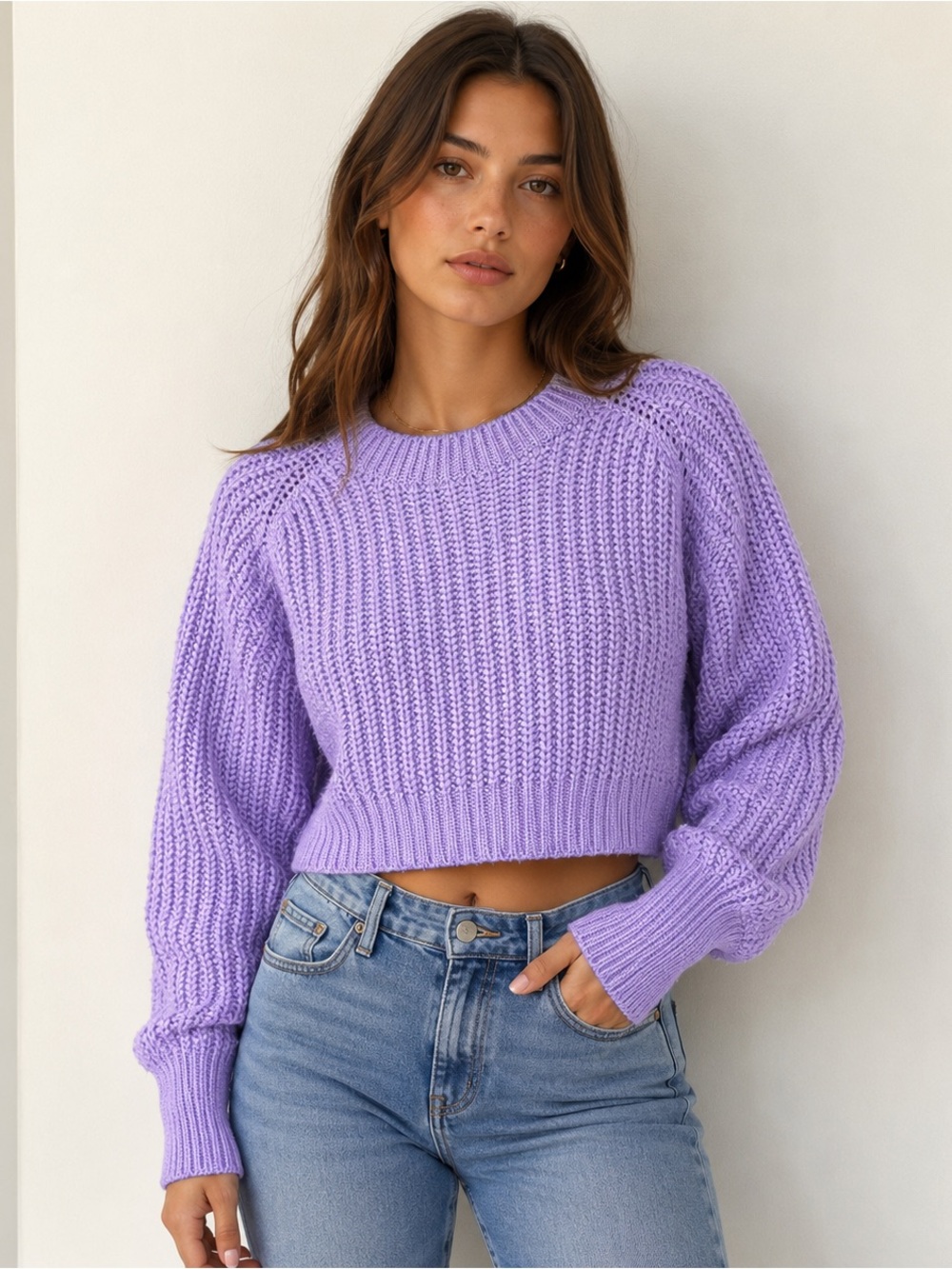 Seven Sisters Cropped Lilac Sweater
